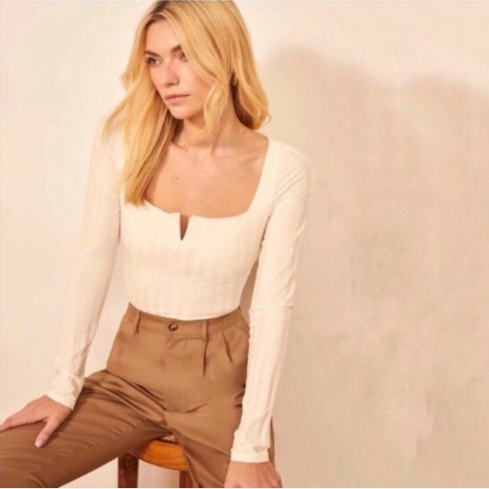 Reformation Delancey Ribbed Long Sleeve Top